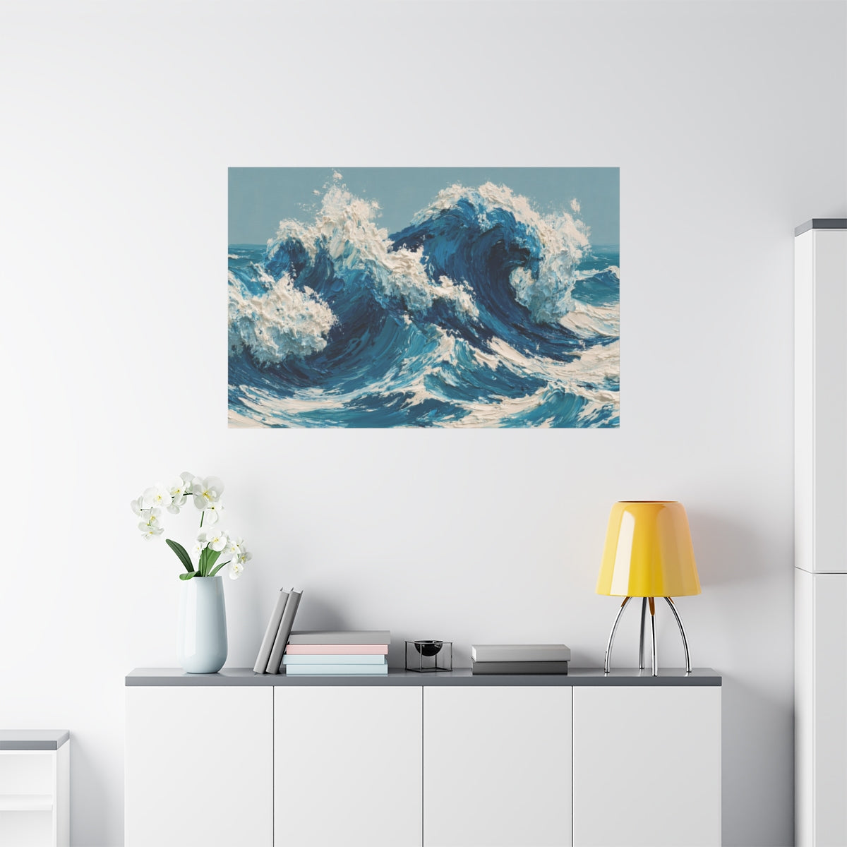 Vagues cobalt modernes avec ecume creme et peinture en matiere - Art Virtuoso - vue 19/20