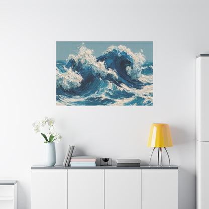 Vagues cobalt modernes avec ecume creme et peinture en matiere - Art Virtuoso - vue 19/20