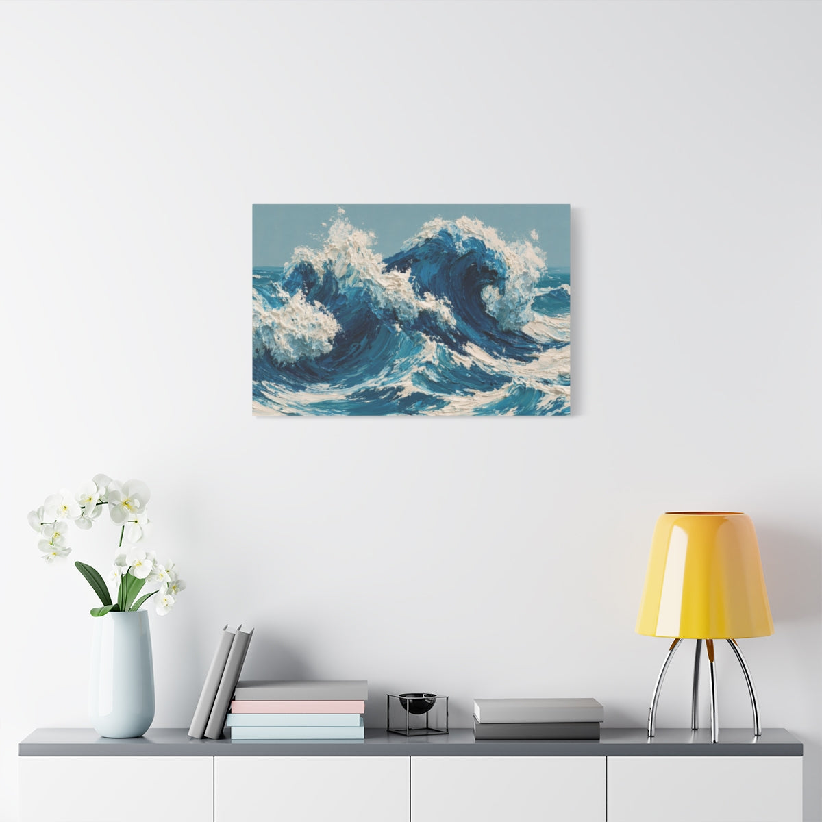Vagues cobalt modernes avec ecume creme et peinture en matiere - Art Virtuoso - vue 11/20
