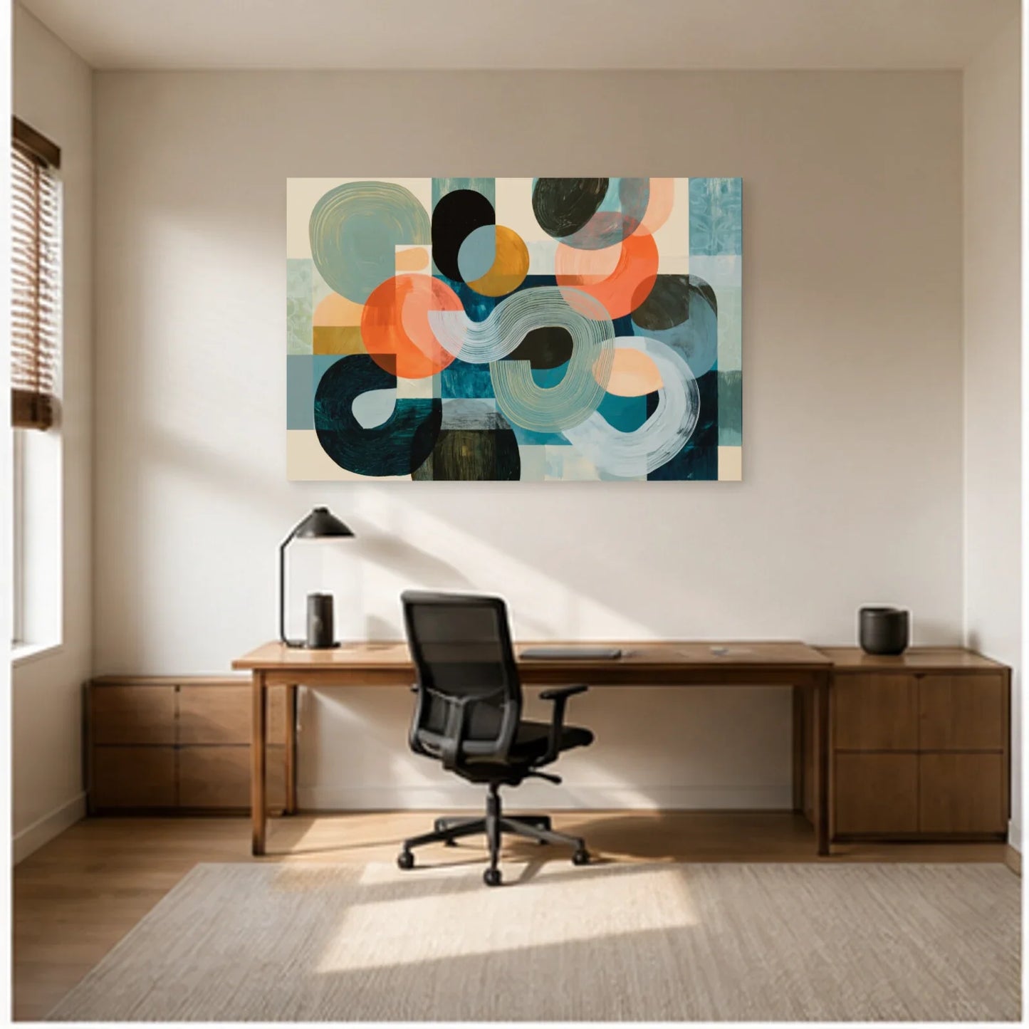 Tableau Peinture Moderne pour Salon - Courbes Minérales dans un bureau - Art Virtuoso