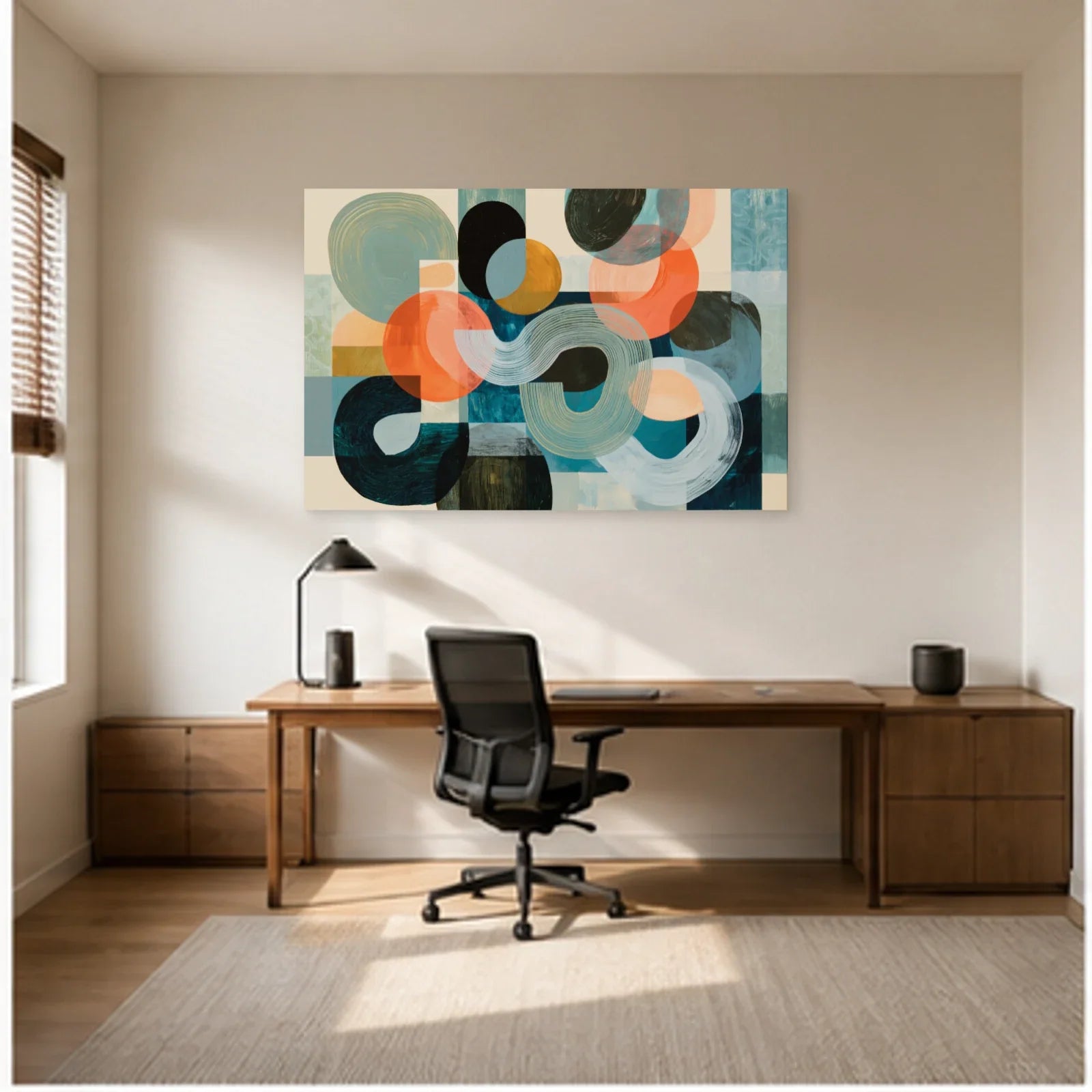 Tableau Peinture Moderne pour Salon - Courbes Minérales dans un bureau - Art Virtuoso