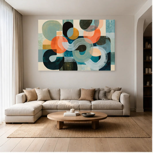 Tableau Peinture Moderne pour Salon - Courbes Minérales dans un salon - Art Virtuoso
