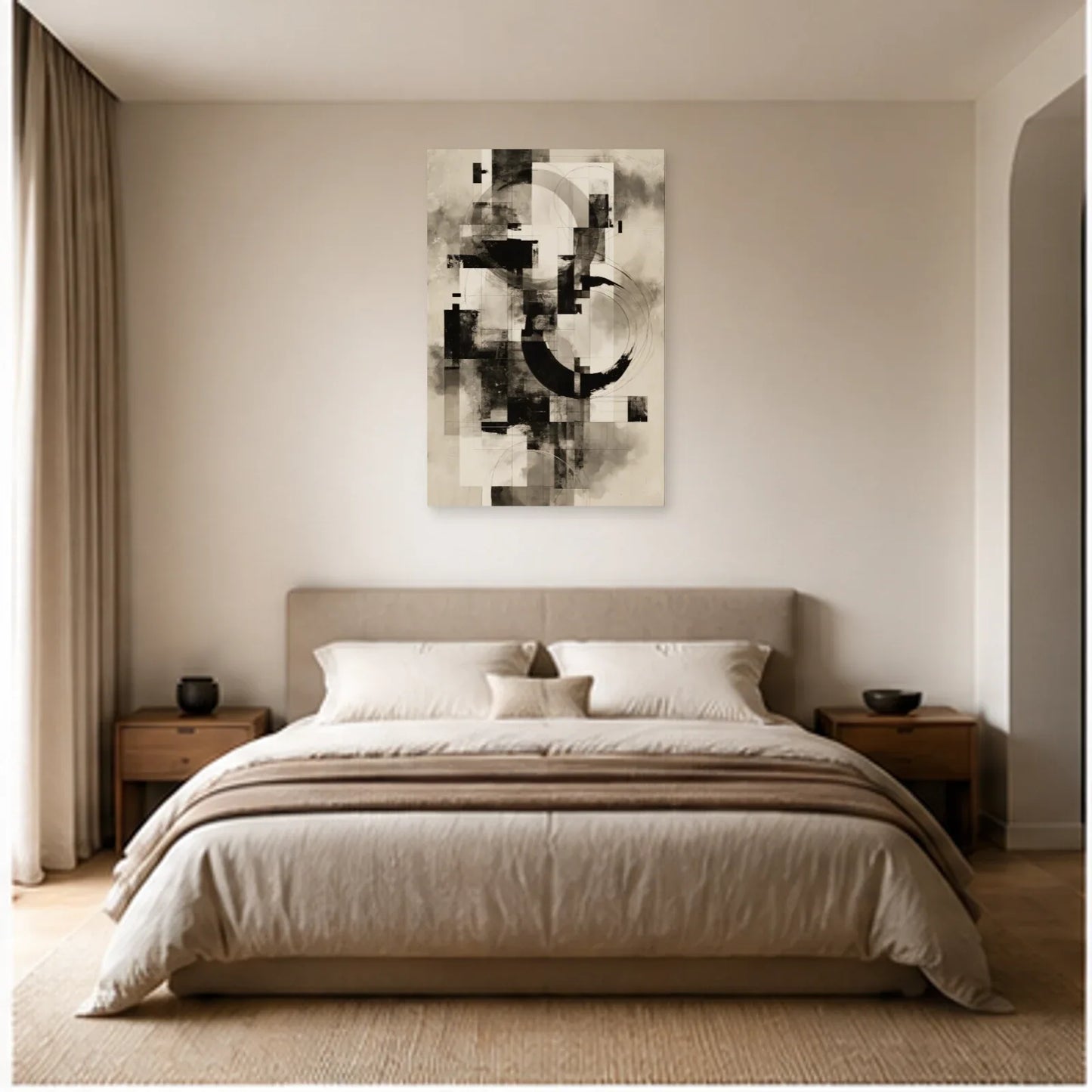 Tableau Peinture Noir et Blanc Moderne - Architecture d'Encre dans une chambre - Art Virtuoso