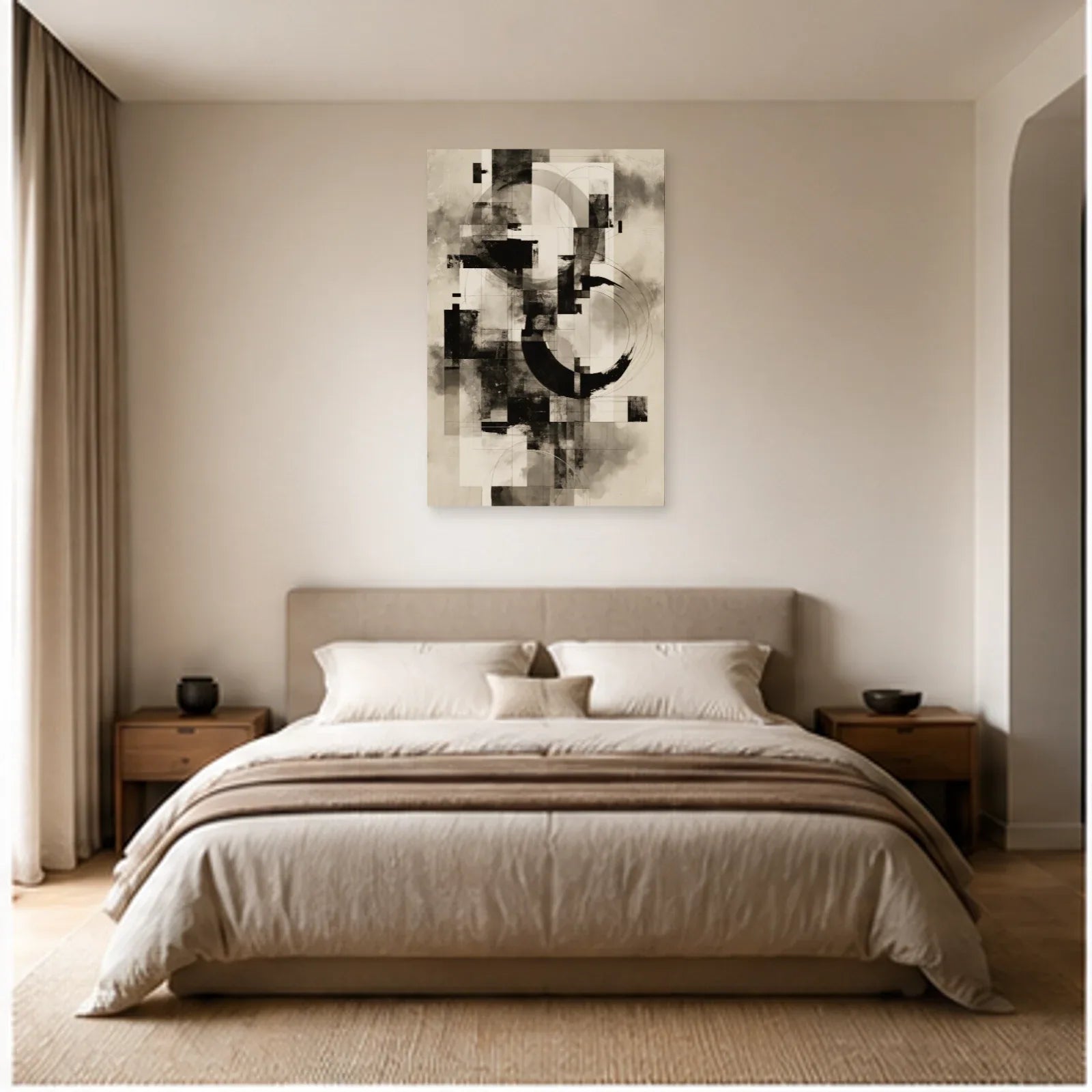 Tableau Peinture Noir et Blanc Moderne - Architecture d'Encre dans une chambre - Art Virtuoso