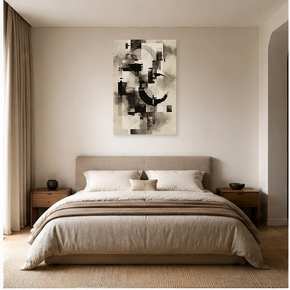 Tableau Peinture Noir et Blanc Moderne - Architecture d'Encre dans une chambre - Art Virtuoso