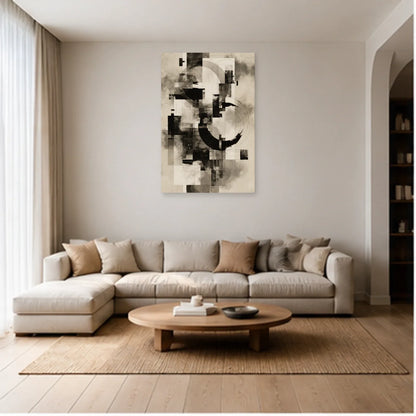 Tableau Peinture Noir et Blanc Moderne - Architecture d'Encre dans un salon - Art Virtuoso