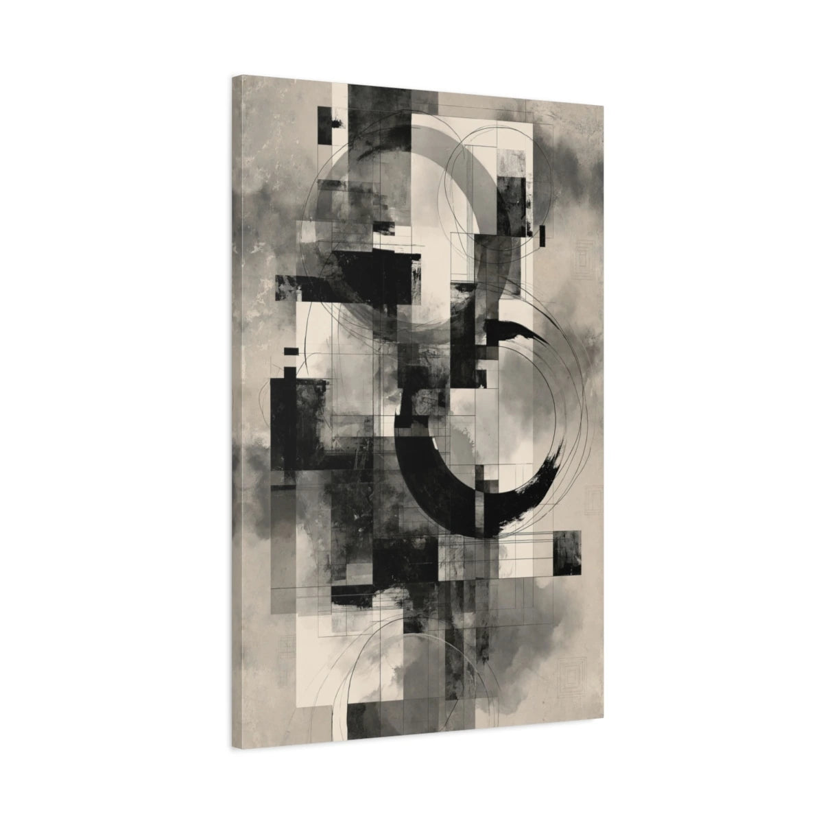 Tableau Peinture Noir et Blanc Moderne - Architecture d'Encre - toile 3D avec bords imprimés - Art Virtuoso