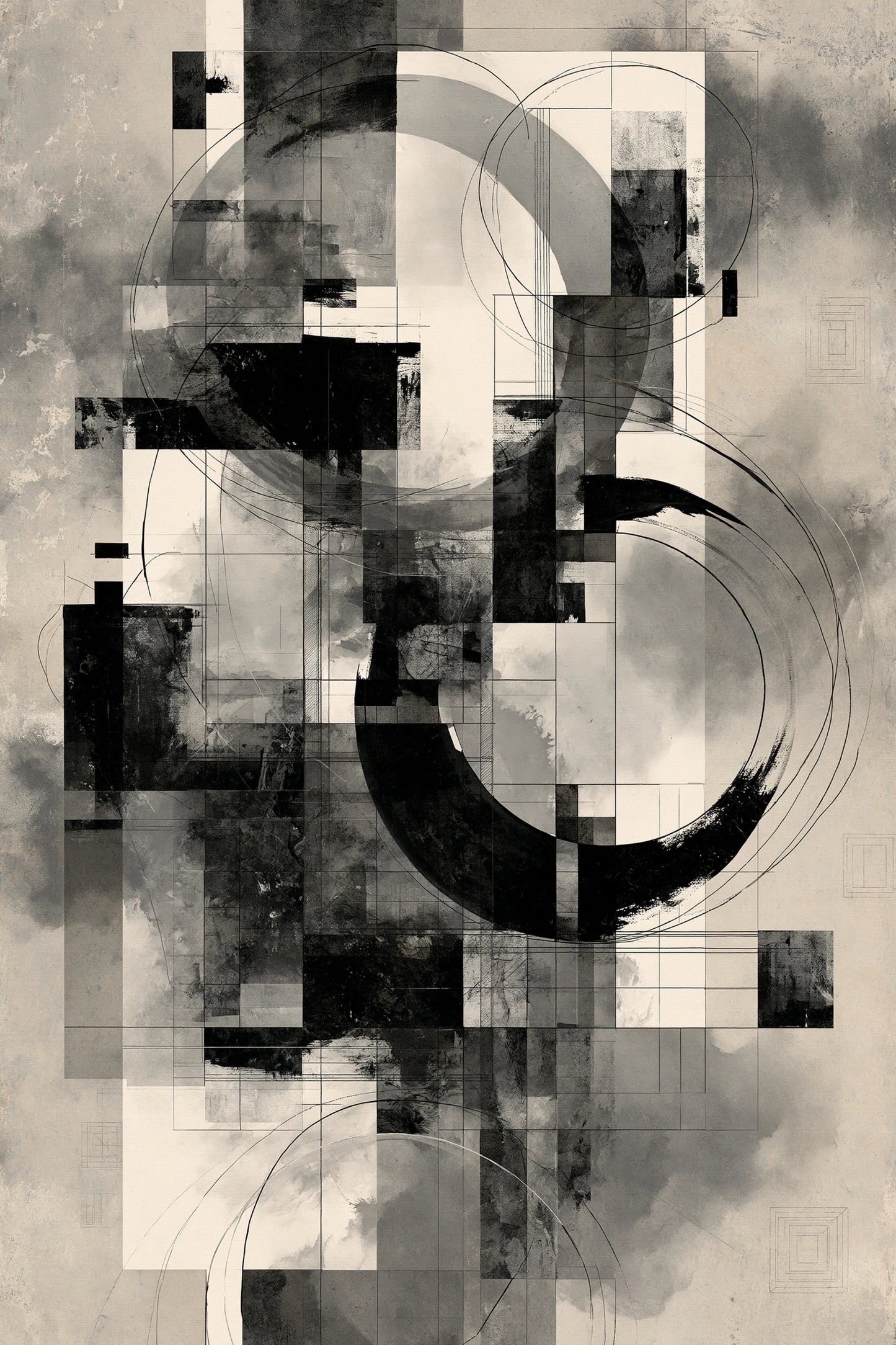 Tableau Peinture Noir et Blanc Moderne - Architecture d'Encre - format XXL - Art Virtuoso