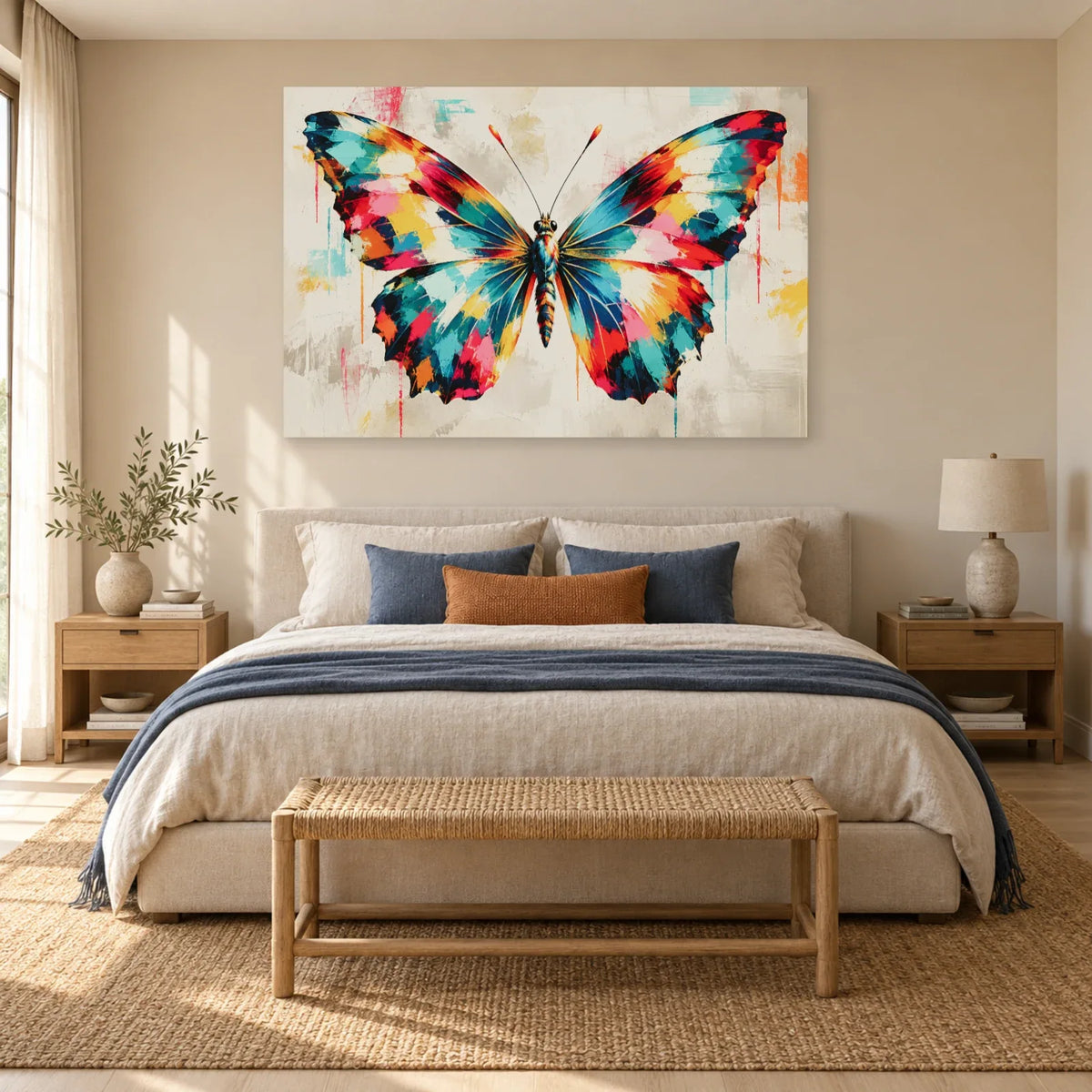Tableau peinture papillon abstrait – Envergure vive dans une chambre - Art Virtuoso