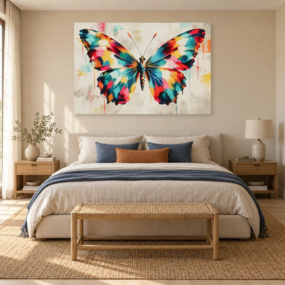 Tableau peinture papillon abstrait – Envergure vive dans une chambre - Art Virtuoso