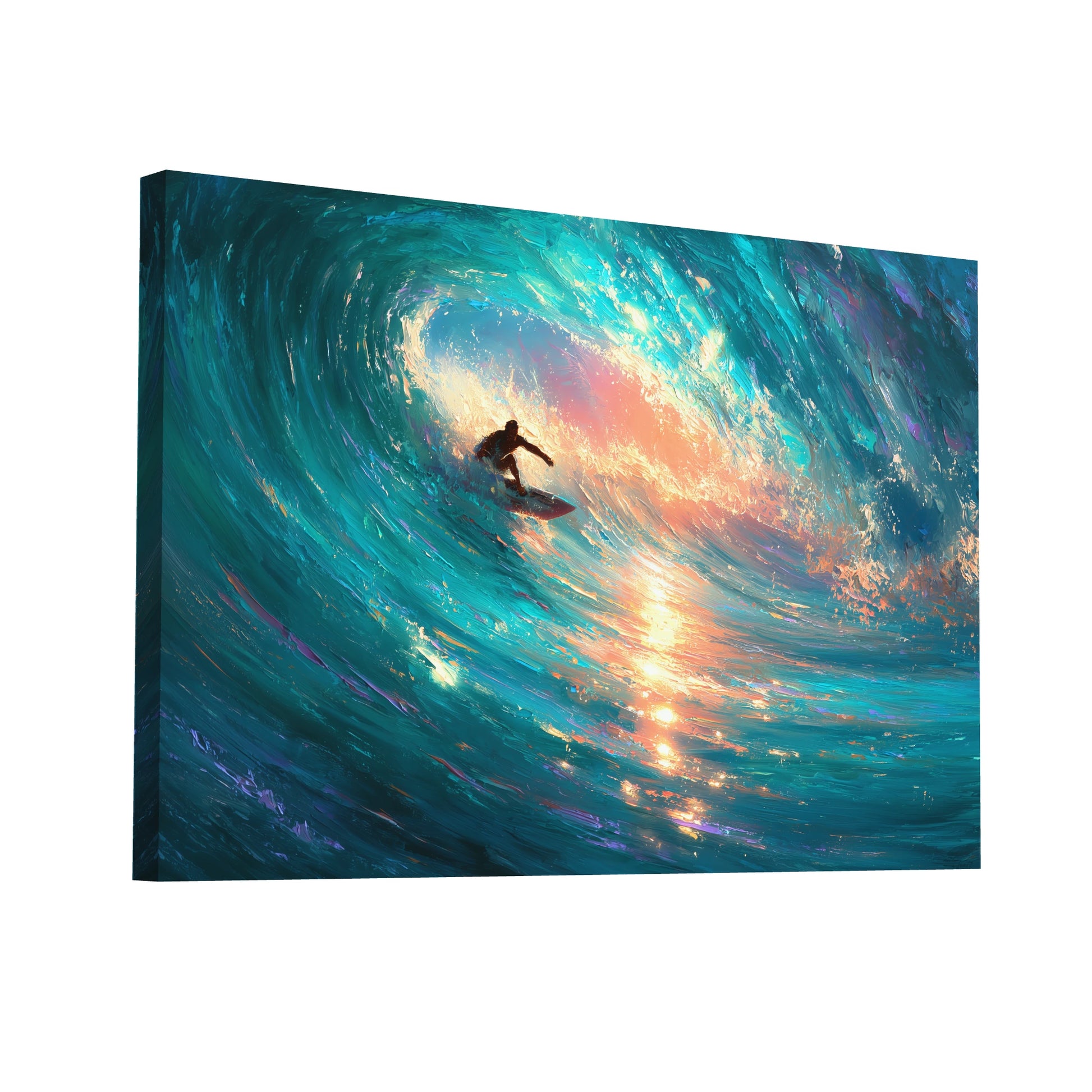 Product Hero 3D WebP Tableau Peinture Surf – Tunnel de Lumière Émeraude - Art Virtuoso
