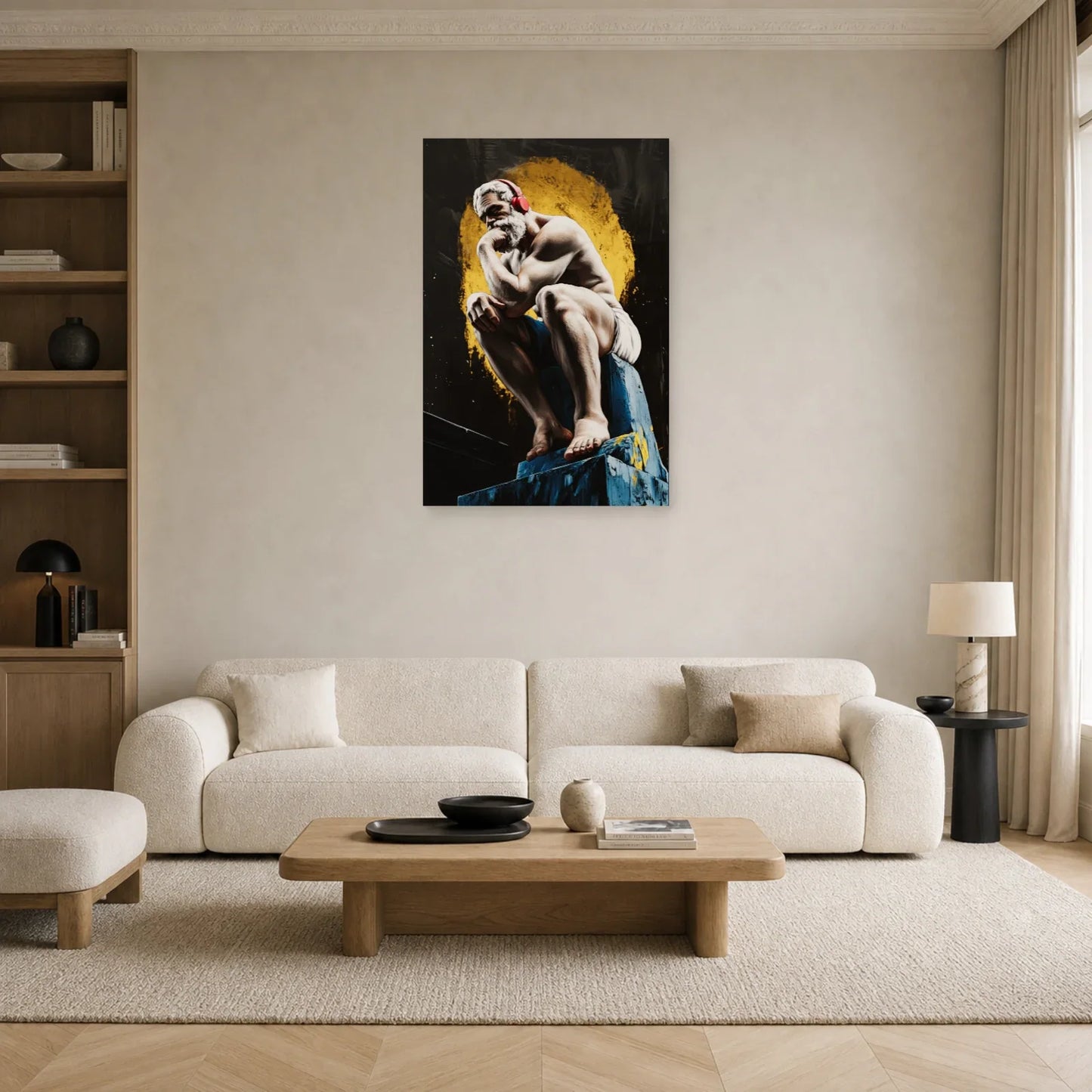 Tableau du Penseur revisité exposé dans un salon graphique