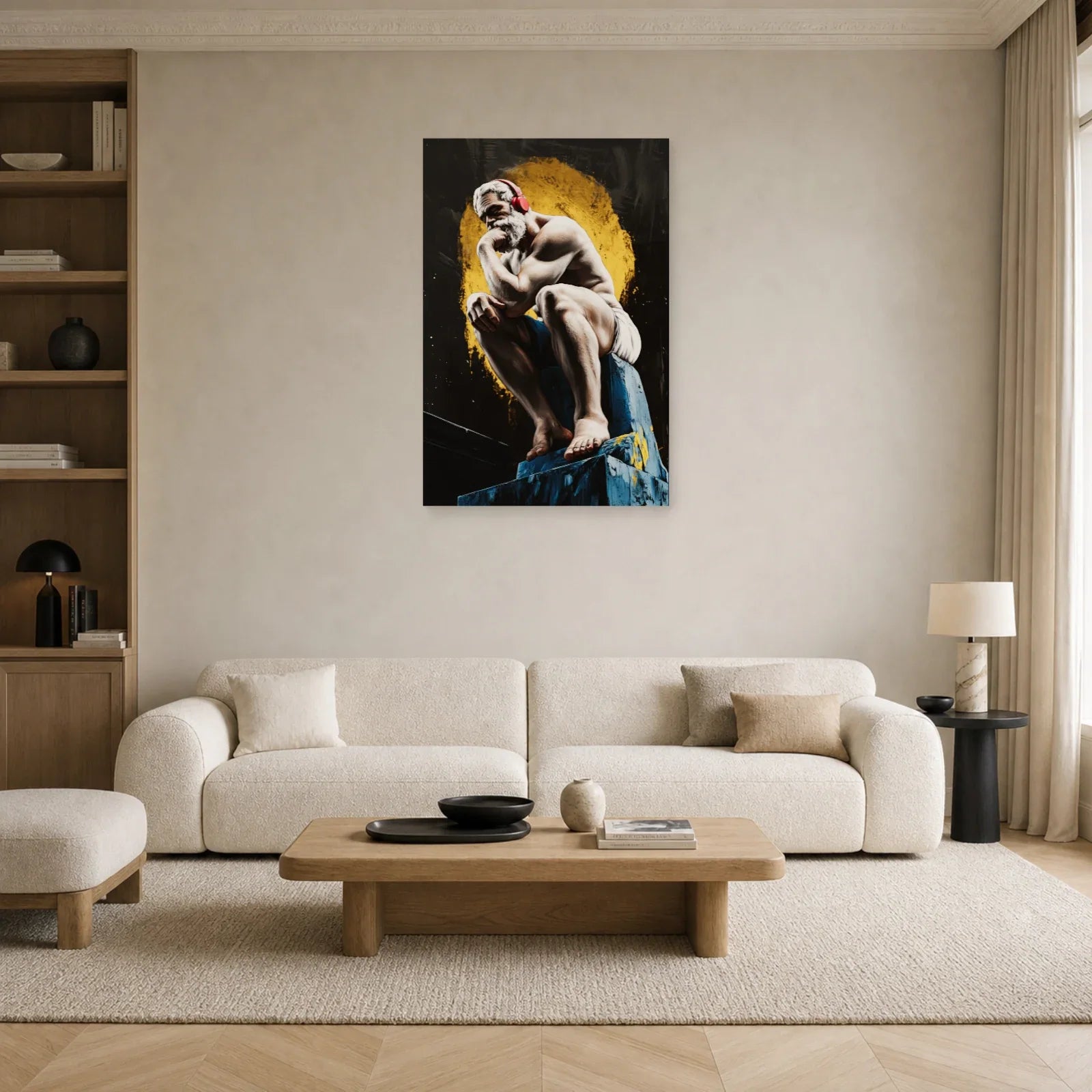 Tableau du Penseur revisité exposé dans un salon graphique