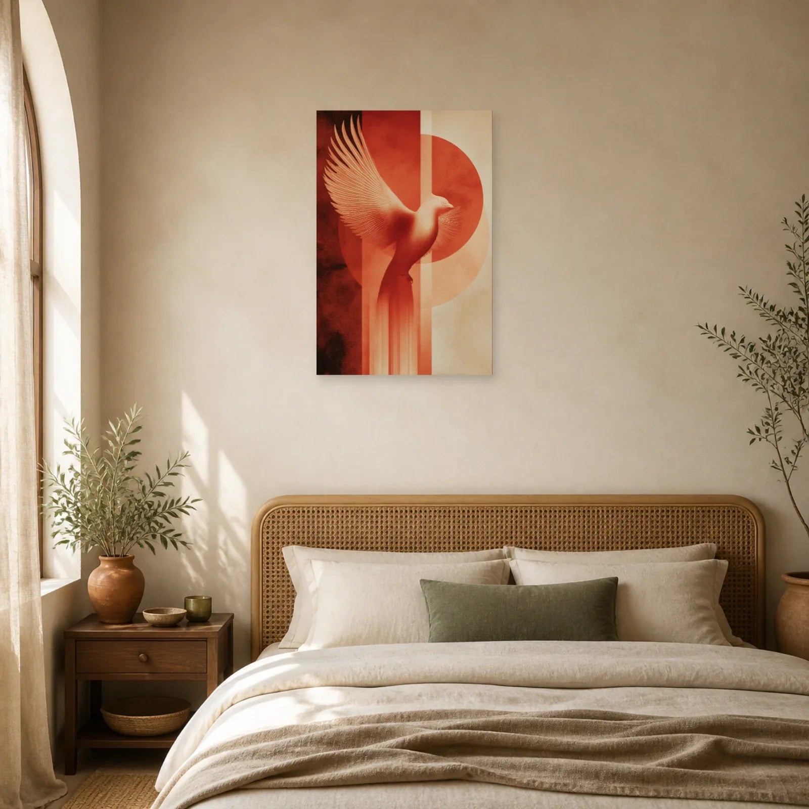Tableau Phoenix Ascension Terracotta dans une chambre - Art Virtuoso