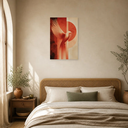 Tableau Phoenix Ascension Terracotta dans une chambre - Art Virtuoso