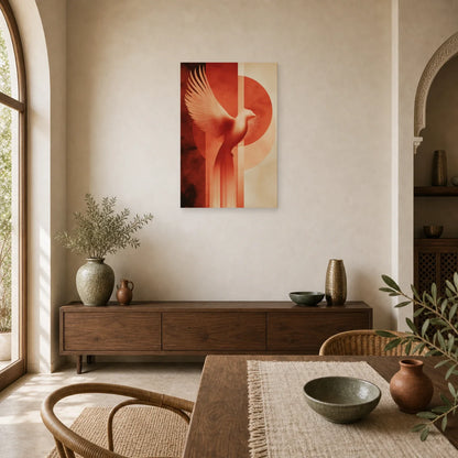 Tableau Phoenix Ascension Terracotta dans une cuisine - Art Virtuoso