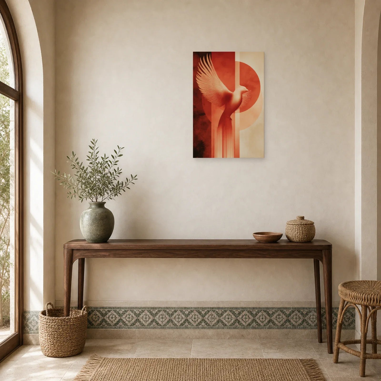 Tableau Phoenix Ascension Terracotta dans une entree ou un couloir - Art Virtuoso