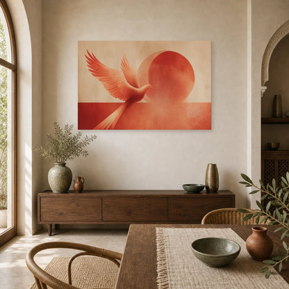 Tableau Phoenix Vol Terracotta dans une cuisine - Art Virtuoso