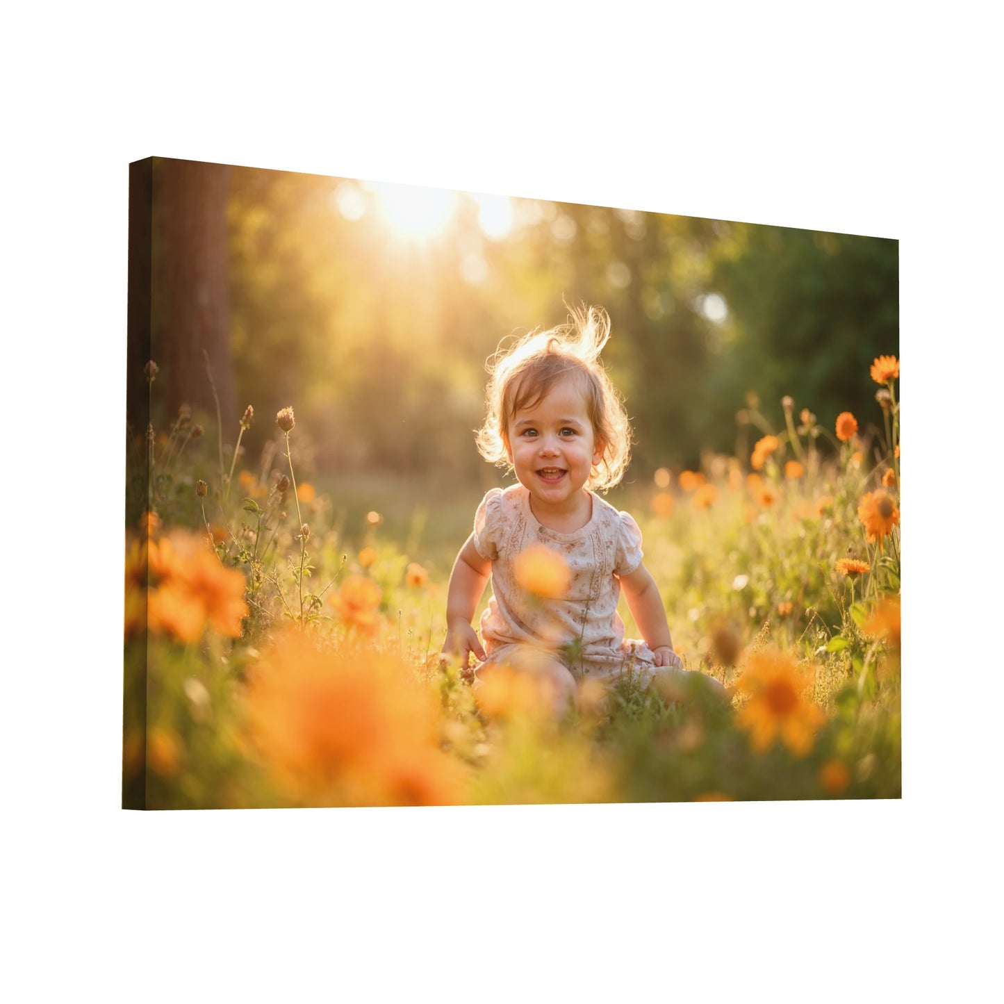 Product Hero 3D WebP Tableau Photo Enfant - Rires au Couchant - Art Virtuoso