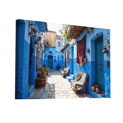 Product Hero 3D WebP Tableau Photo Maroc - Ruelle Bleue de Chefchaouen - Art Virtuoso