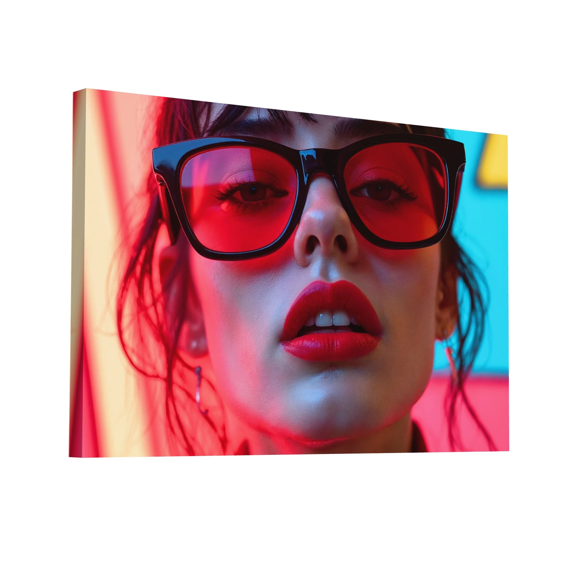 Product Hero 3D WebP Tableau Photo Visage - Red Glam - Art Virtuoso
