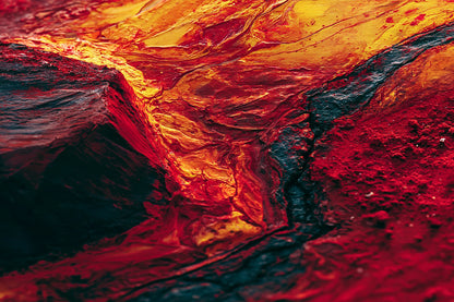 strates rouges minérales de cinabre, ocre et noir bleuté, toile horizontale en taille S