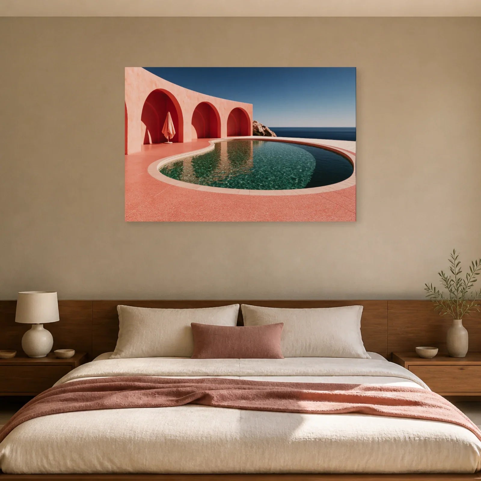 Tableau Piscine Rose Rétro présenté dans une chambre - Art Virtuoso