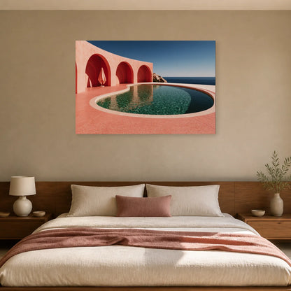 Tableau Piscine Rose Rétro présenté dans une chambre - Art Virtuoso