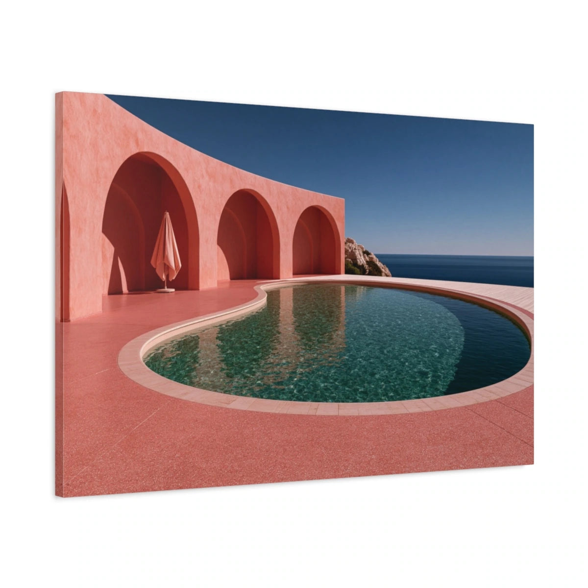 Tableau Piscine Rose Rétro, vue latérale de la toile avec bords imprimés - Art Virtuoso