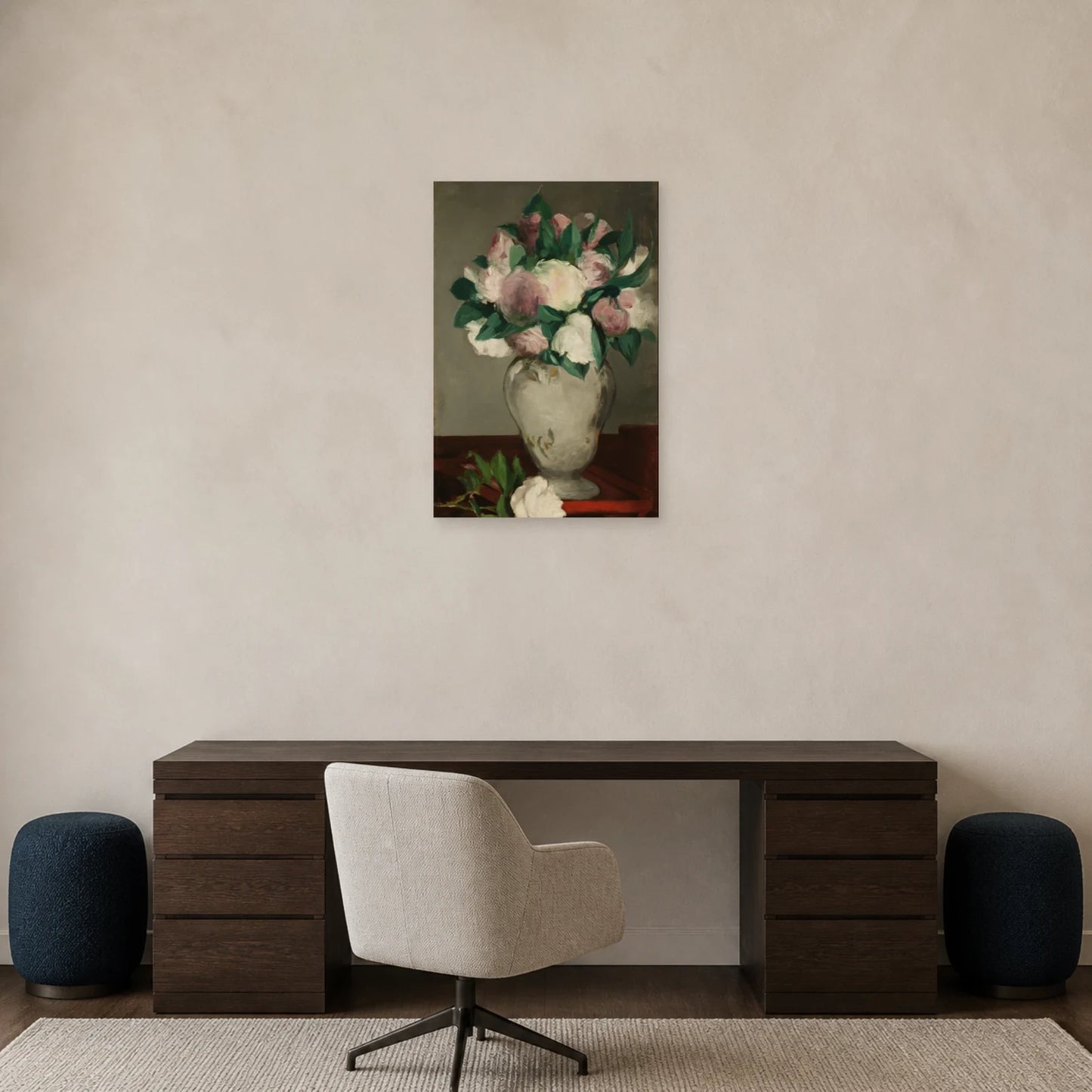 Tableau Pivoines – Édouard Manet dans un bureau - Art Virtuoso