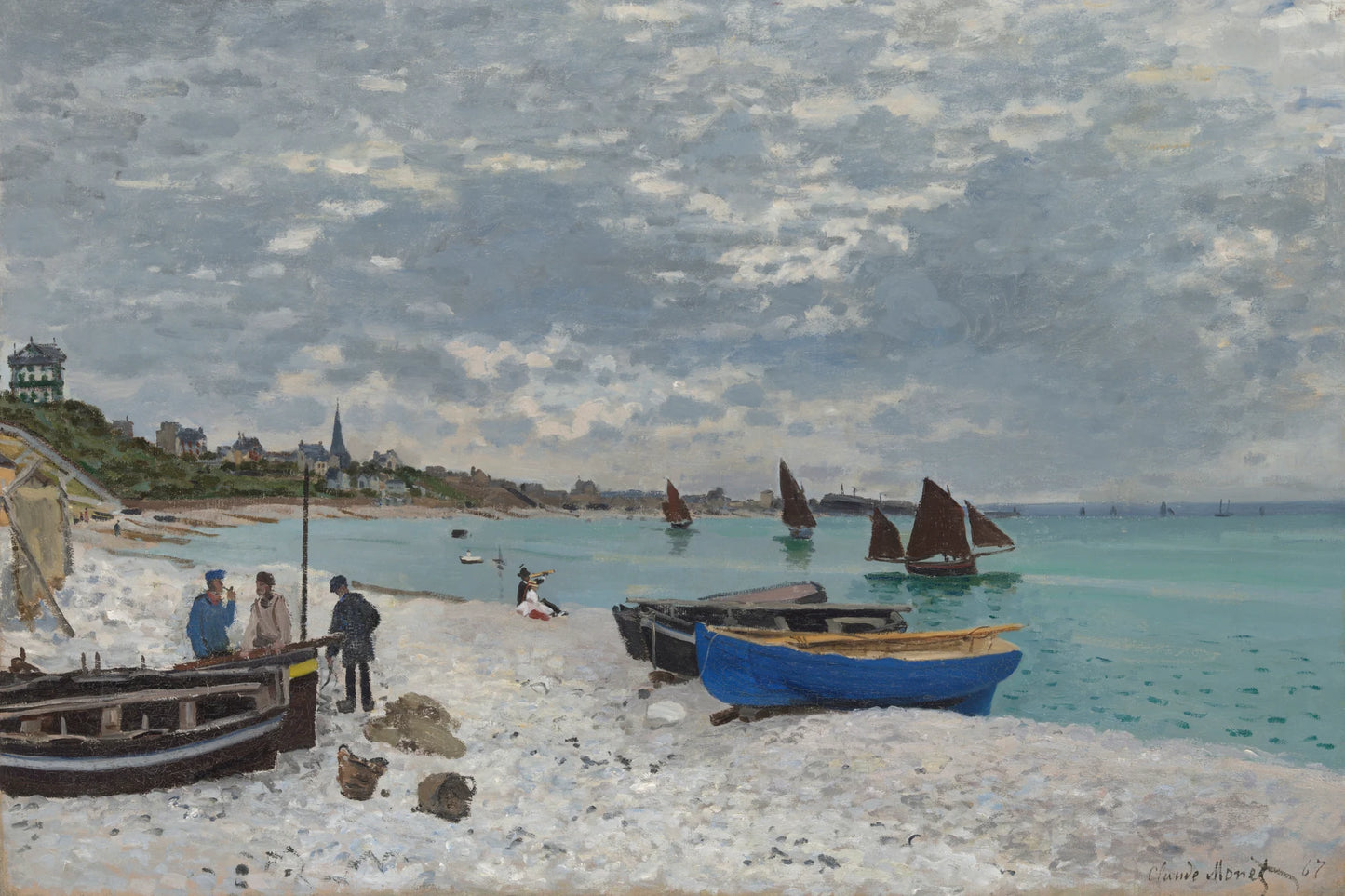 Tableau La Plage à Sainte-Adresse de Monet avec barque bleue et voiliers – format M