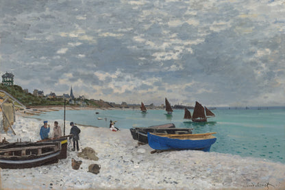 Tableau La Plage à Sainte-Adresse de Monet avec barque bleue et voiliers – format S