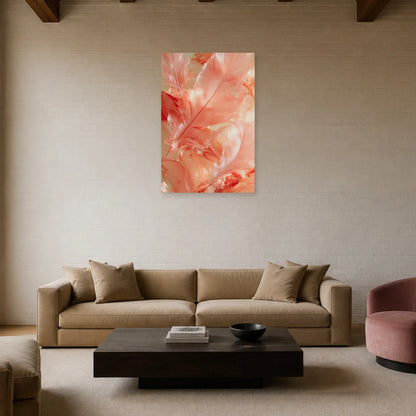 Tableau Plume Rose présenté dans un salon - Art Virtuoso
