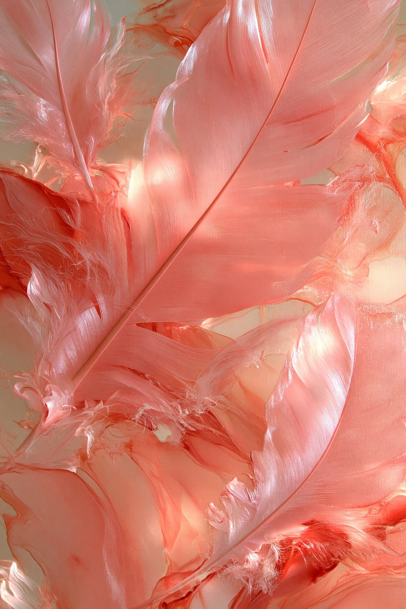 Tableau Plume Rose, une plume rose légère dont les filaments se dispersent dans un fond poudré, format S - Art Virtuoso