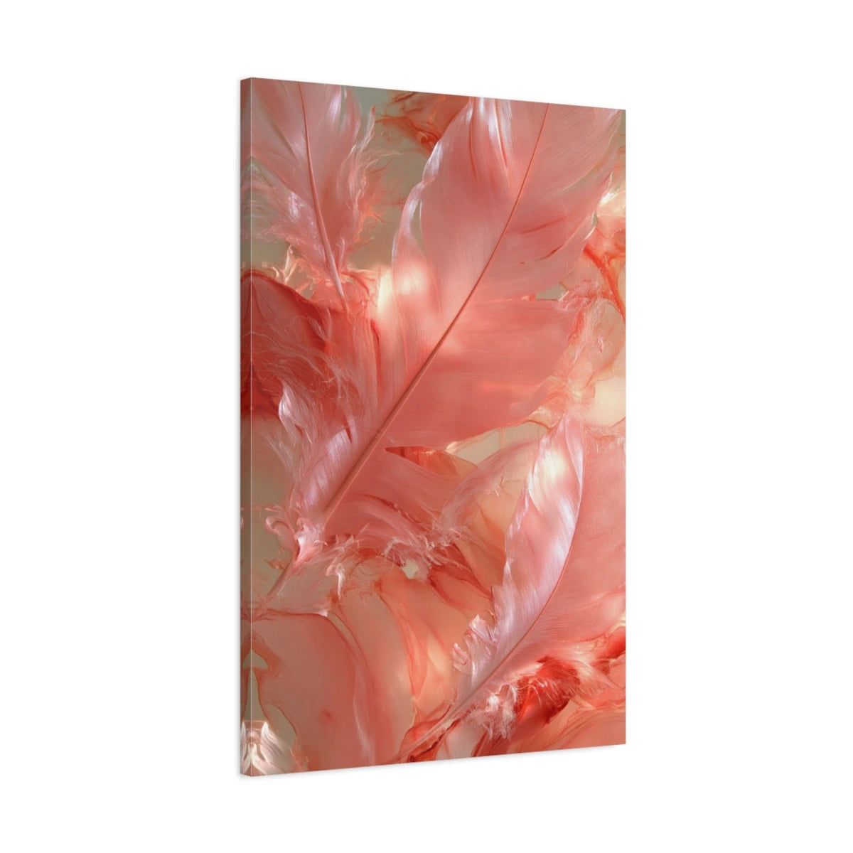 Tableau Plume Rose, vue latérale de la toile avec bords imprimés - Art Virtuoso