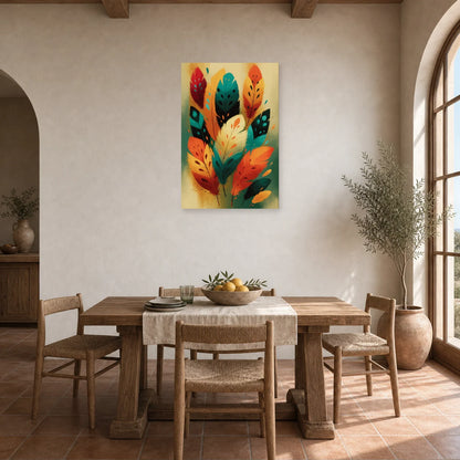 Tableau Plumes Oiseaux Bohème - Totem Couleur dans une cuisine - Art Virtuoso