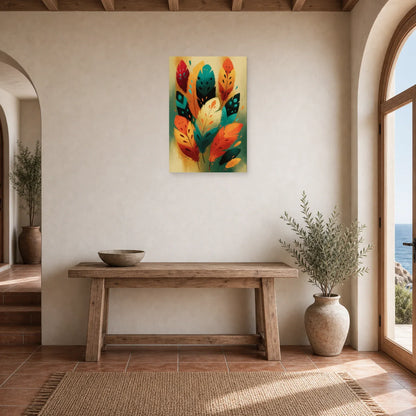 Tableau Plumes Oiseaux Bohème - Totem Couleur dans une entree ou un couloir - Art Virtuoso