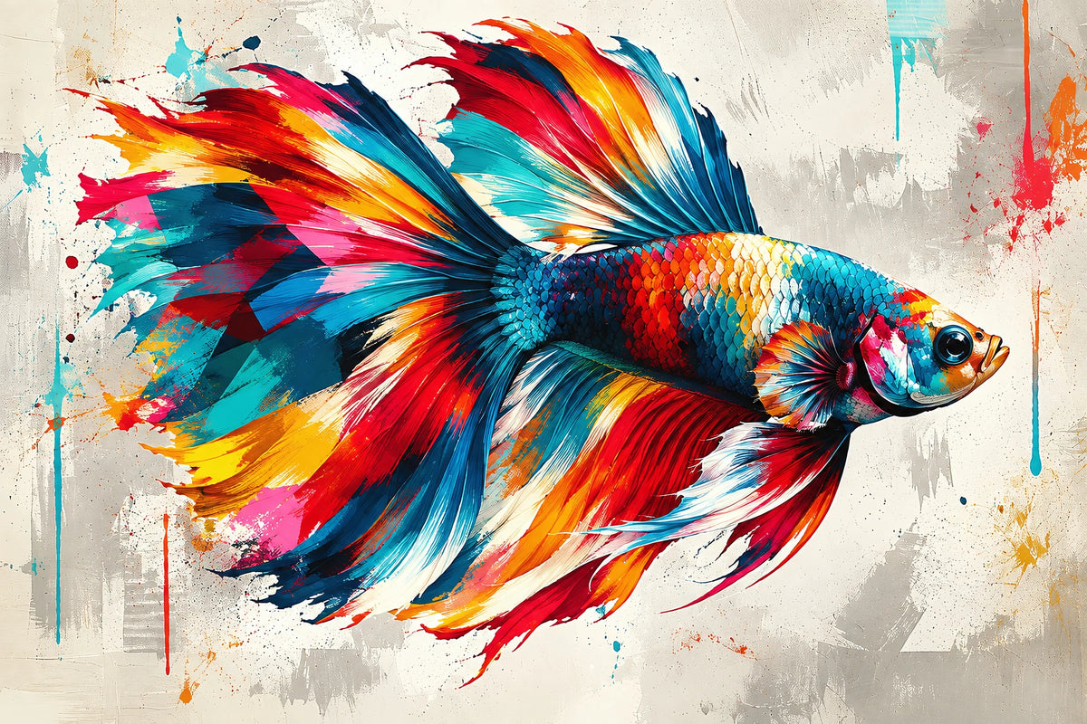 Tableau Poisson Colore Eclats Colores - impression sur toile, format M