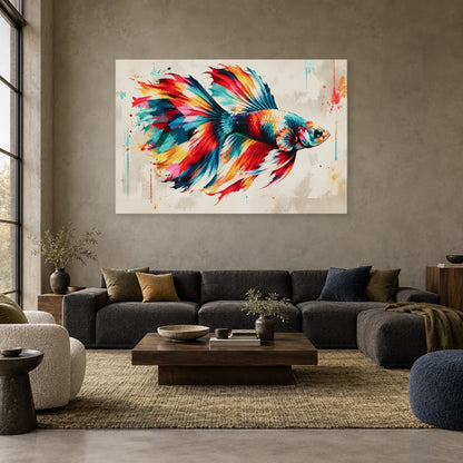 Tableau poisson combattant coloré – Nageoires en mouvement dans un salon - Art Virtuoso