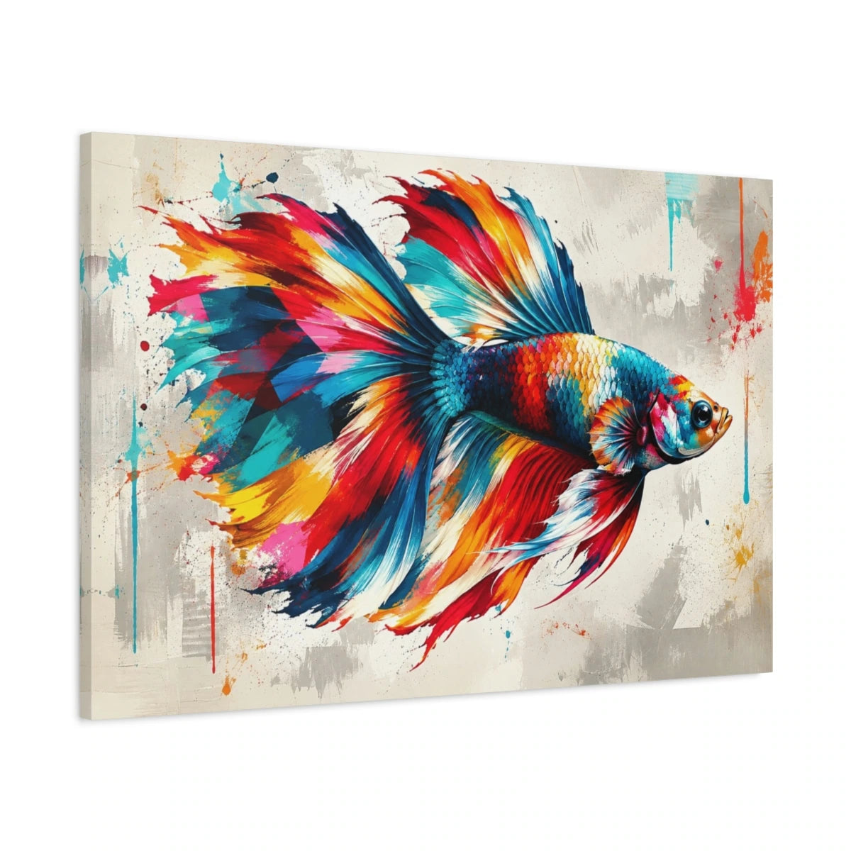 Tableau poisson combattant coloré – Nageoires en mouvement - toile 3D avec bords imprimés - Art Virtuoso
