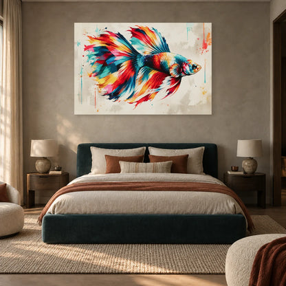 Tableau poisson coloré – Betta en mouvement dans une chambre - Art Virtuoso