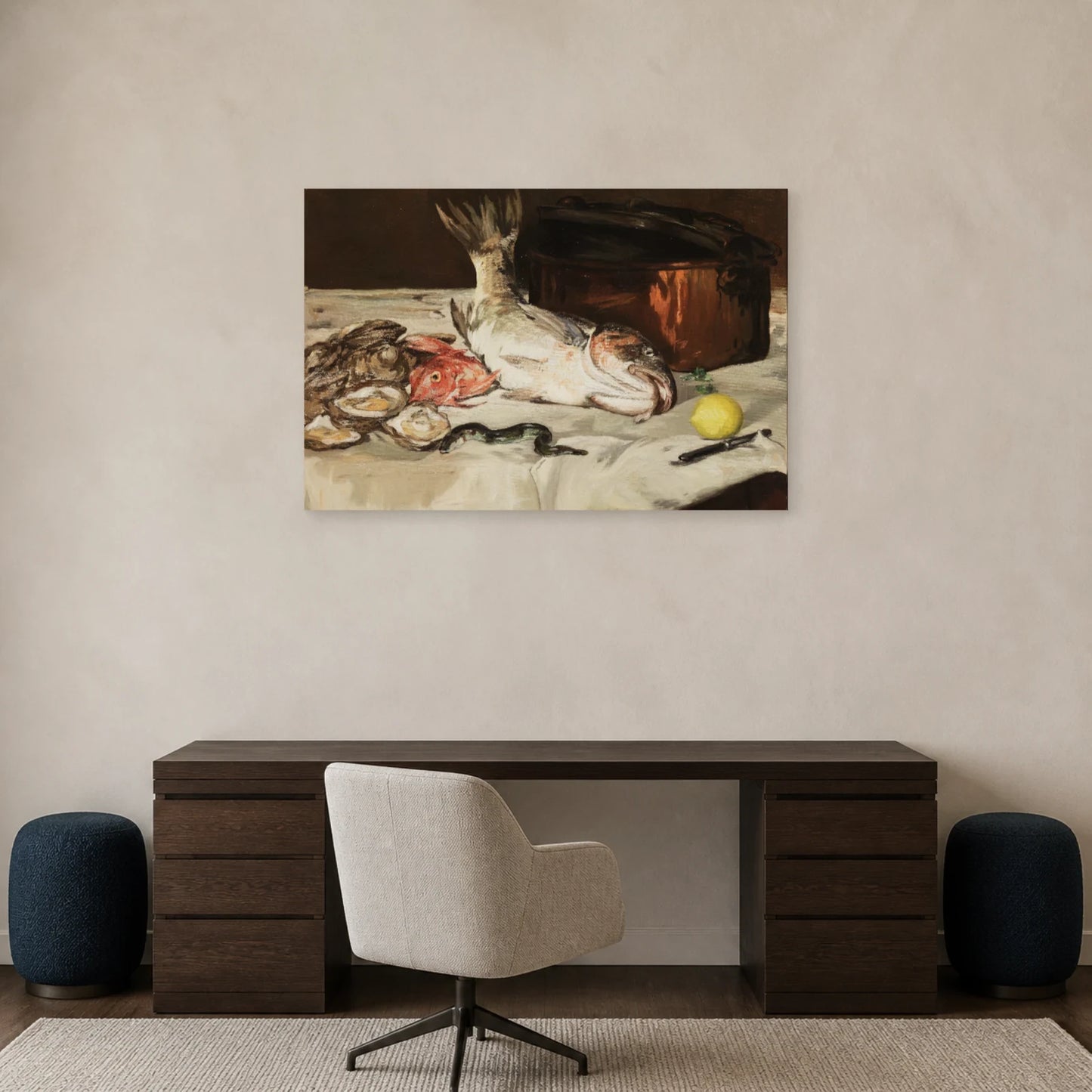 Tableau Poissons – Édouard Manet dans un bureau - Art Virtuoso