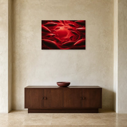 Tableau horizontal au courant carmin présenté dans une entrée