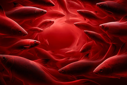 Tableau banc de poissons rouges au format S