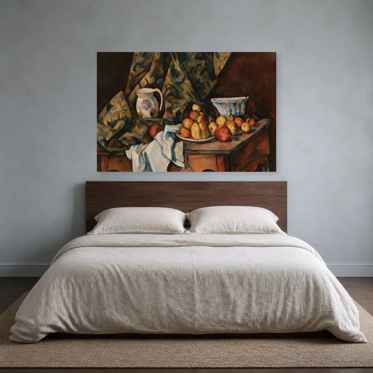 Tableau Nature morte aux pommes et aux pêches – Paul Cézanne dans une chambre - Art Virtuoso
