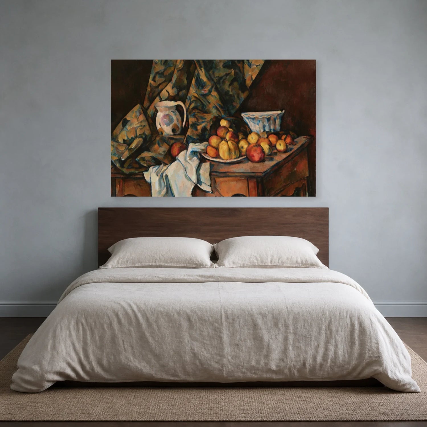 Tableau Nature morte aux pommes et aux pêches – Paul Cézanne dans une chambre - Art Virtuoso
