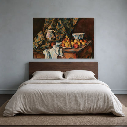 Tableau Nature morte aux pommes et aux pêches – Paul Cézanne dans une chambre - Art Virtuoso