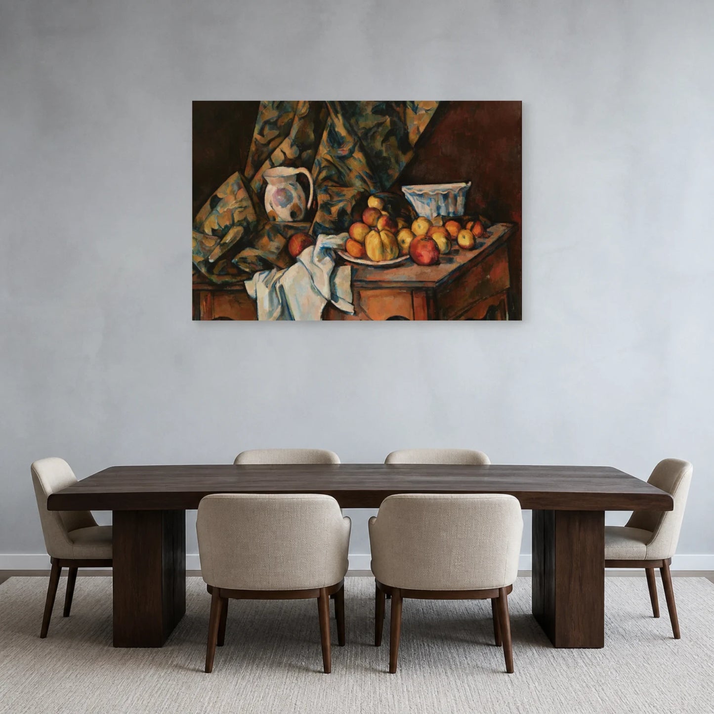 Tableau Nature morte aux pommes et aux pêches – Paul Cézanne dans une salle à manger - Art Virtuoso