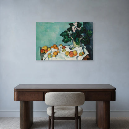 Tableau Nature morte aux pommes et pot de primevères – Paul Cézanne dans un bureau - Art Virtuoso
