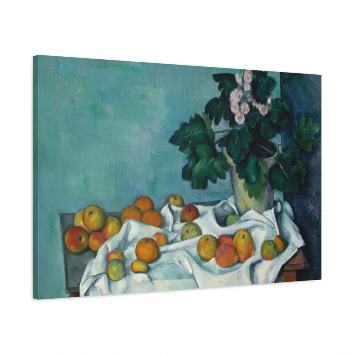 Tableau Nature morte aux pommes et pot de primevères – Paul Cézanne - toile 3D avec bords imprimés - Art Virtuoso
